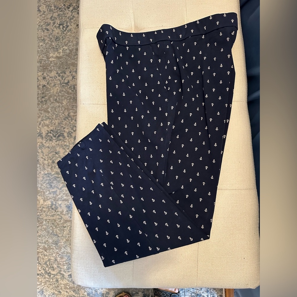 Navy Blue Patterned Ankle Pants